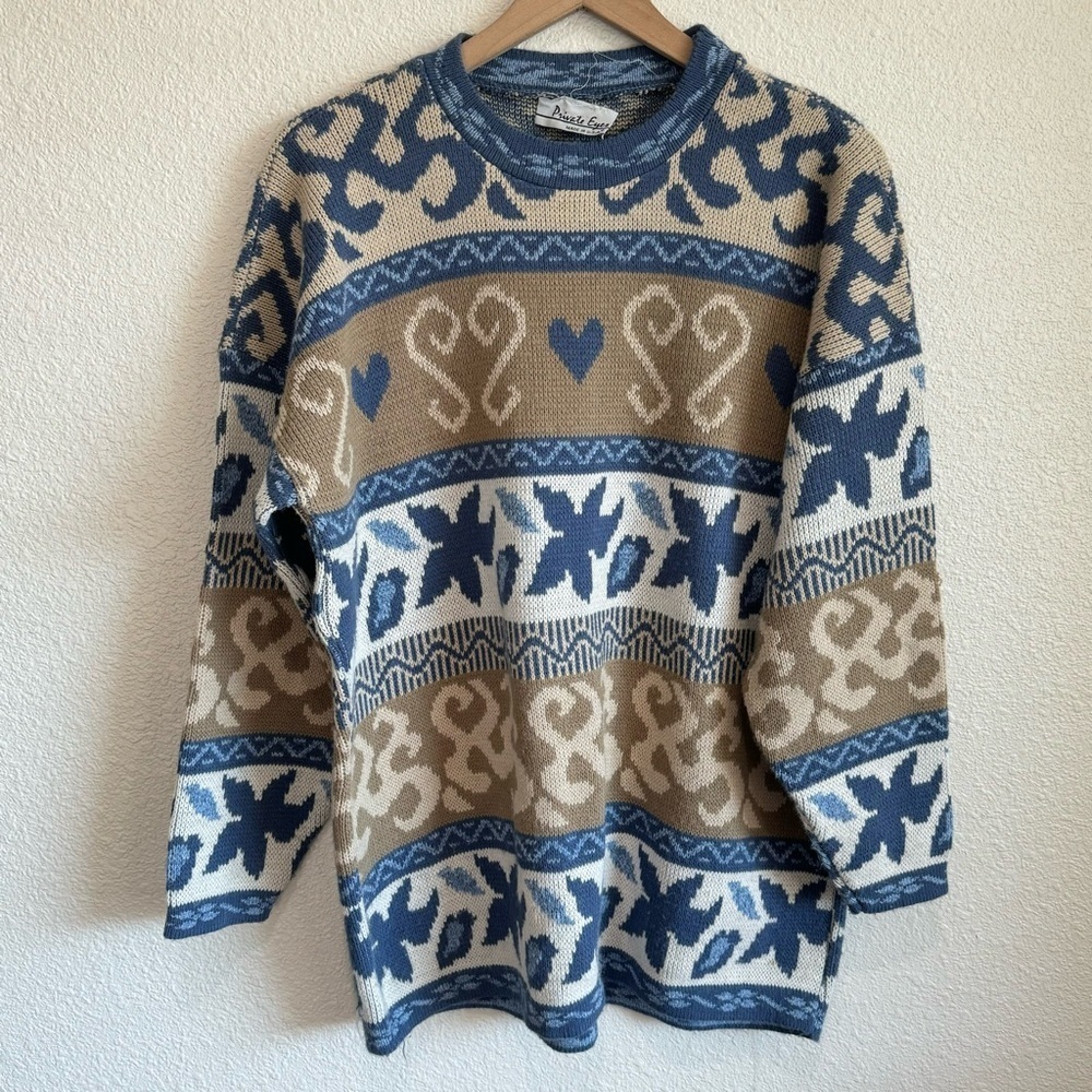 VTG Private Eyes Adult Large Sycamore Fair Isle Printed Pullover Sweater 90’s